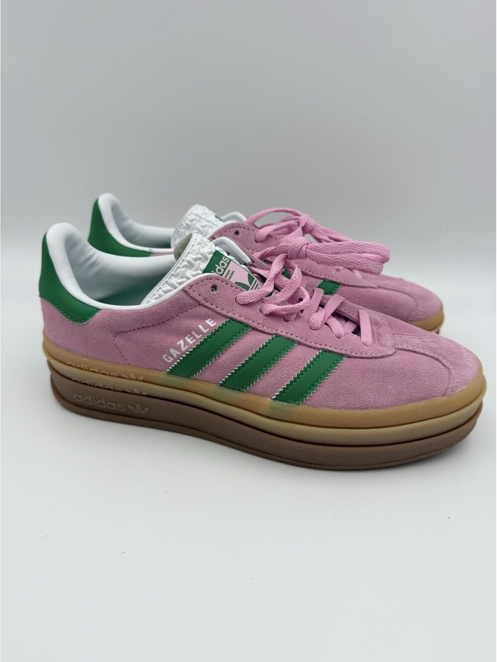 Adidas Womens Gazelle Bold True Pink Green Shoes Size 7 Suede IE0420 NWOB